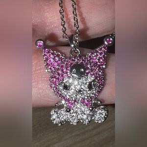 18K White Gold (Rhodium) Kuromi Micro Pave Diamond Sanrio Character Necklace